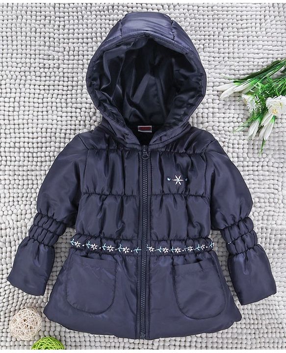 Babyhug Full Sleeves Padded Winter Jacket With Hood - Navy Blue - 12-18M Blue