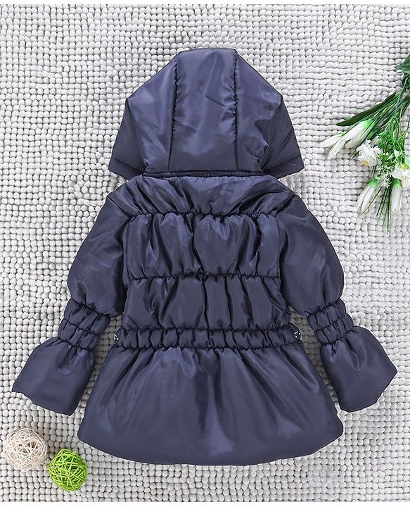 Babyhug Full Sleeves Padded Winter Jacket With Hood - Navy Blue - 12-18M Blue