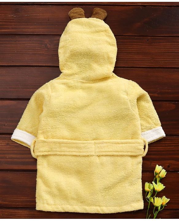 Babyhug Cotton Three Fourth Sleeves 3D Hooded Bath Robe Mouse Design - Yellow
