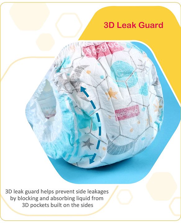 Babyhug Advanced Pant Style Diapers New Born (NB) Size - 64 Pieces, Honeycomb Technology, Cottony Soft Diaper with 3D Leak Guard, Latex & Alcohol Free, Anti-rash & Gentle