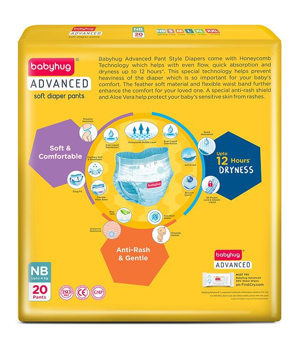 Babyhug Advanced Pant Style Diapers New Born (NB) Size - 20 Pieces
