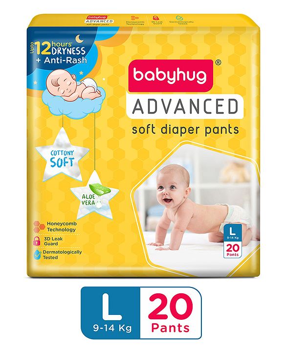 Babyhug Advanced Pant Style Diapers Large (L) Size - 20 Pieces - Large Yellow