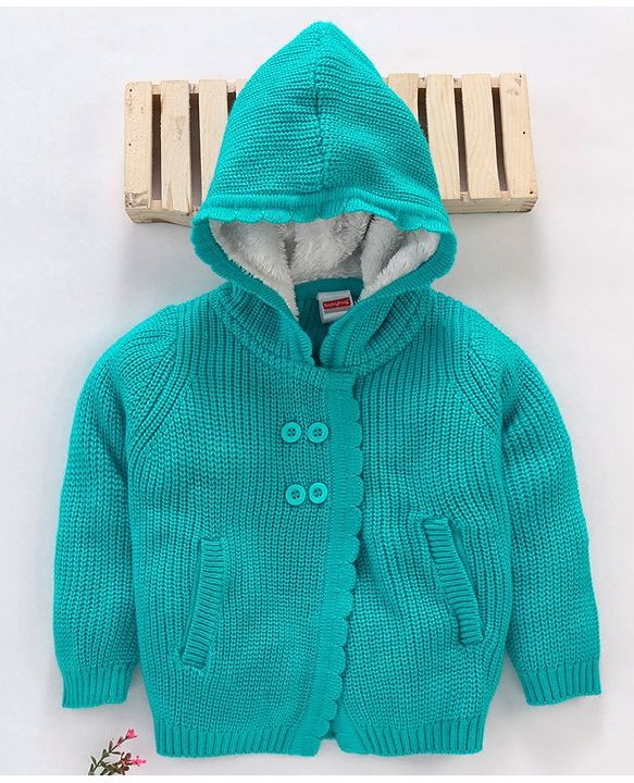 Babyhug Full Sleeves Hooded Sweater - Blue