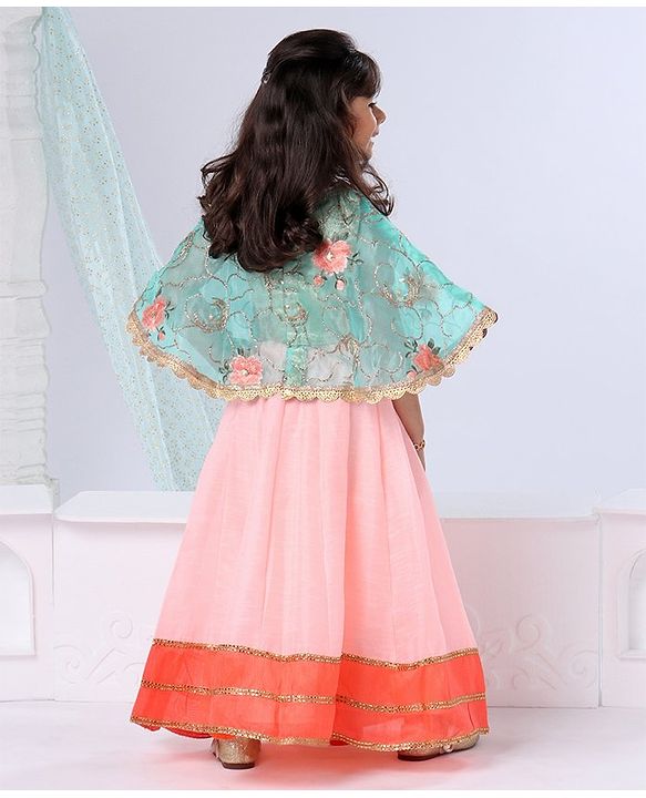 Babyhug Poncho Style Lehenga Set Floral Embroidered - Peach