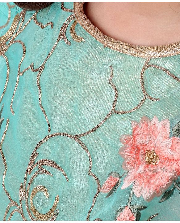 Babyhug Poncho Style Lehenga Set Floral Embroidered - Peach