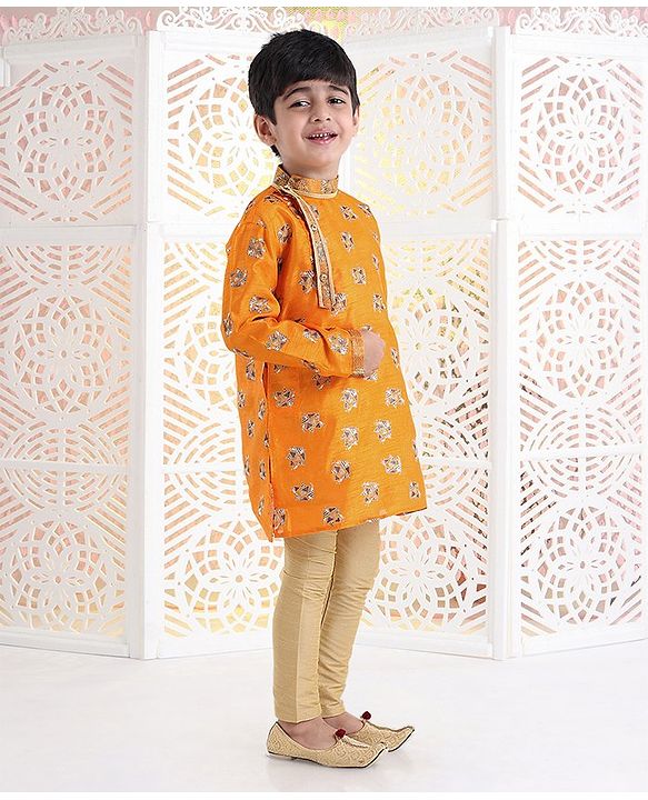 Babyhug Full Sleeves Printed Kurta Pyjama Set - Orange