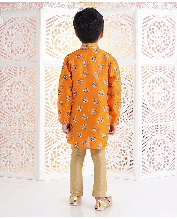 Babyhug Full Sleeves Printed Kurta Pyjama Set - Orange