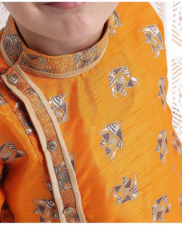 Babyhug Full Sleeves Printed Kurta Pyjama Set - Orange