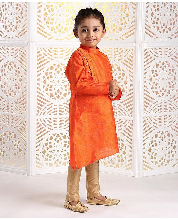 Babyhug Full Sleeves Asymmetric Kurta And Pyjama Set - Orange