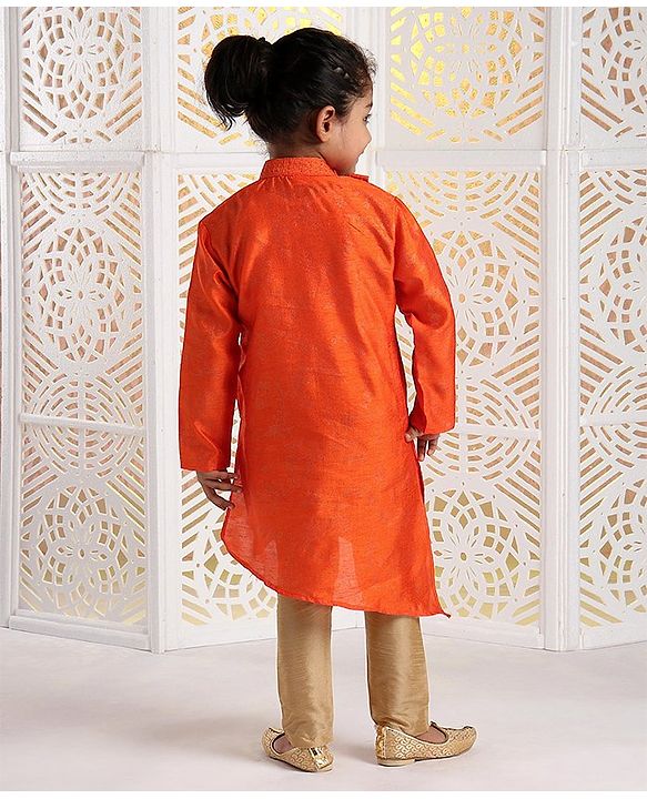 Babyhug Full Sleeves Asymmetric Kurta And Pyjama Set - Orange