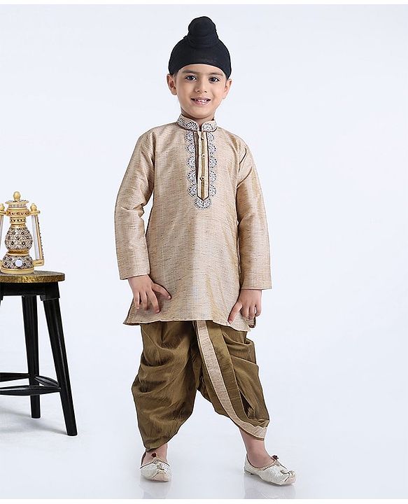 Babyhug Full sleeves Kurta With Dhoti Self Design - Off White