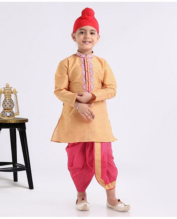Babyhug Full Sleeves Dhoti Kurta Set - Yellow Red