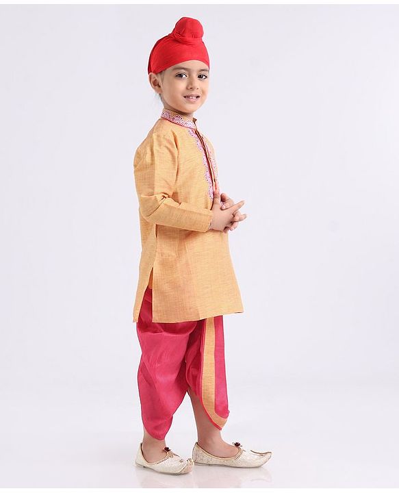 Babyhug Full Sleeves Dhoti Kurta Set - Yellow Red