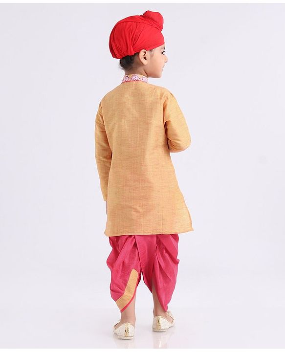 Babyhug Full Sleeves Dhoti Kurta Set - Yellow Red