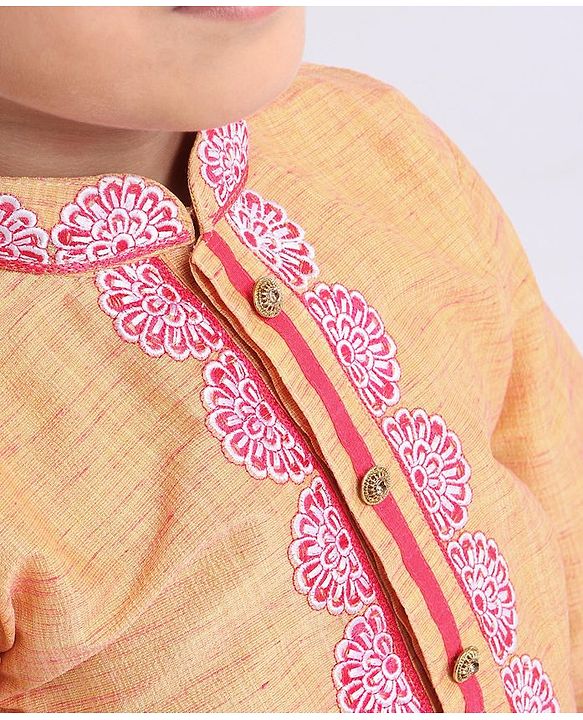 Babyhug Full Sleeves Dhoti Kurta Set - Yellow Red