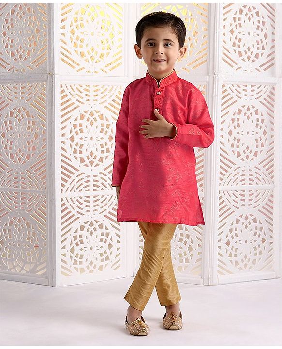 Babyhug Full Sleeves Printed Kurta & Pajama Set - Pink Golden