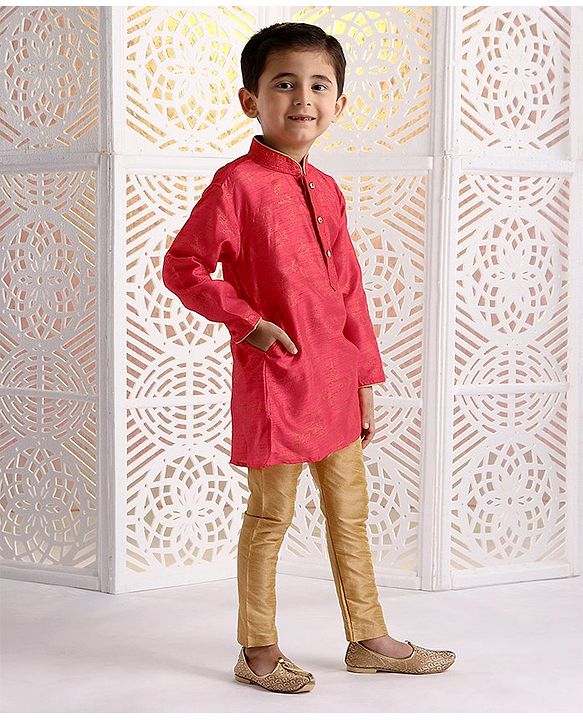 Babyhug Full Sleeves Printed Kurta & Pajama Set - Pink Golden