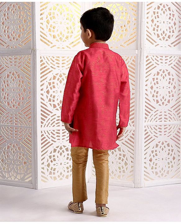 Babyhug Full Sleeves Printed Kurta & Pajama Set - Pink Golden
