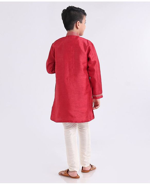 Babyhug Full Sleeves Kurta And Pyjama Set Floral Embroidery - Maroon White