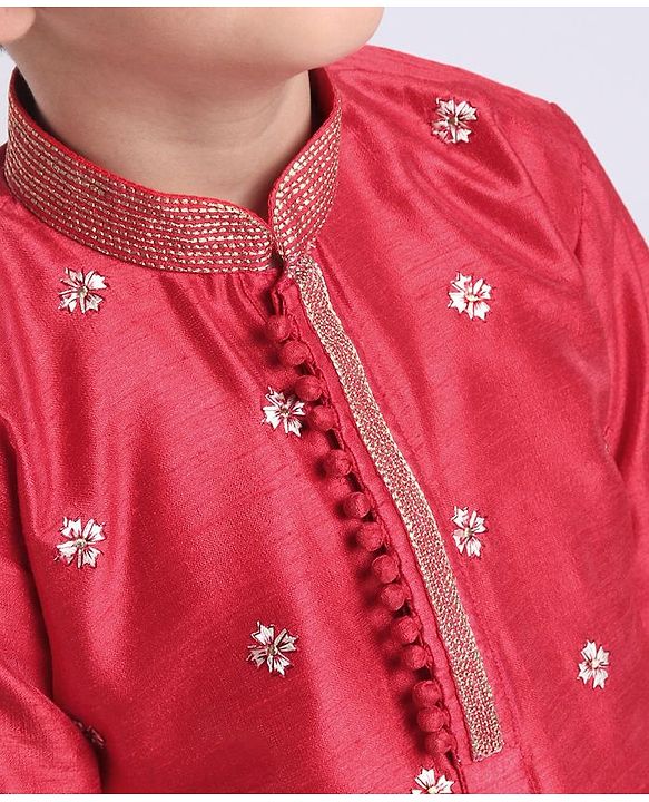 Babyhug Full Sleeves Kurta And Pyjama Set Floral Embroidery - Maroon White