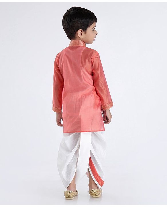 Babyhug Full Sleeves Embroidered Dhoti Kurta Set - Coral
