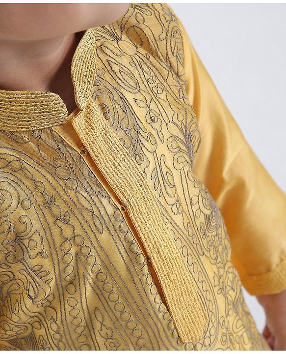 Babyhug Full Sleeves Embroidered Dhoti Kurta Set - Yellow