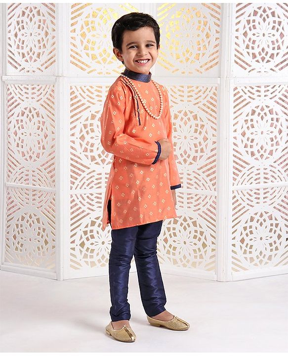 Babyhug Full Sleeves Printed Kurta With Pyjama - Orange