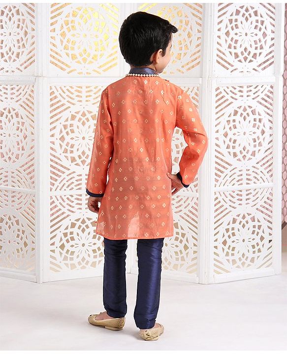 Babyhug Full Sleeves Printed Kurta With Pyjama - Orange