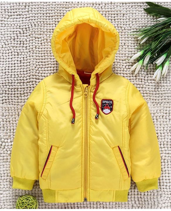 Babyhug Full Sleeves Hooded Jacket Space Patch - Yellow