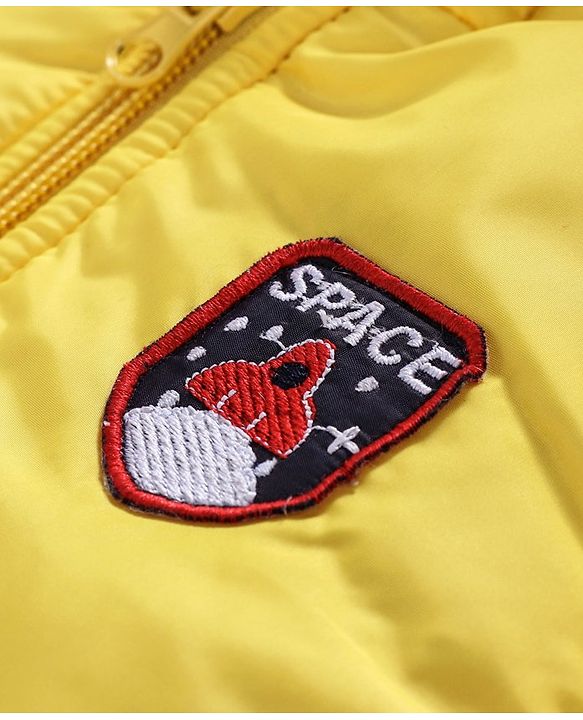 Babyhug Full Sleeves Hooded Jacket Space Patch - Yellow
