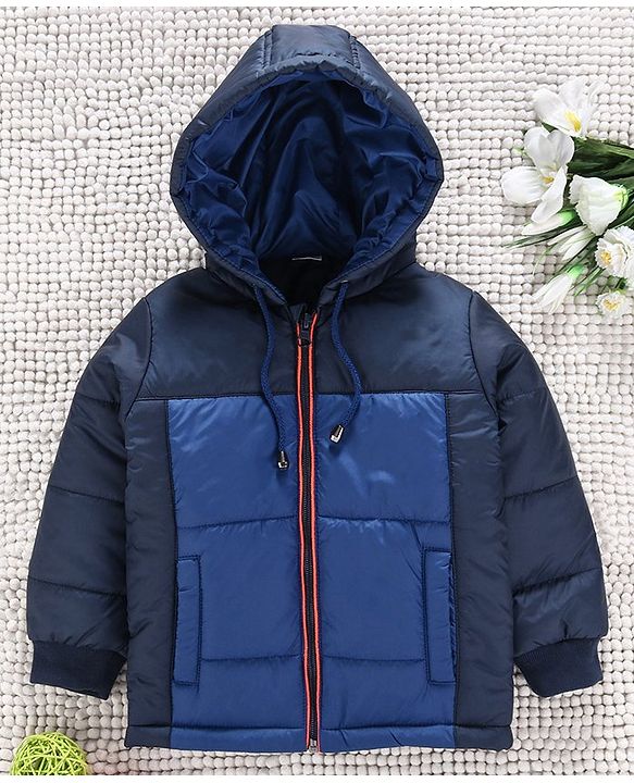 Babyhug Full Sleeves Hooded Winter Jacket - Navy Blue