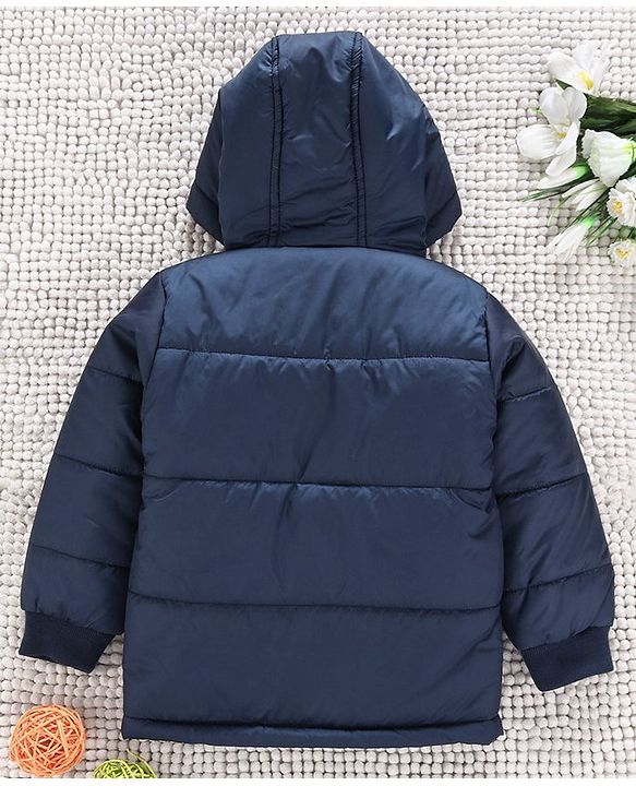 Babyhug Full Sleeves Hooded Winter Jacket - Navy Blue