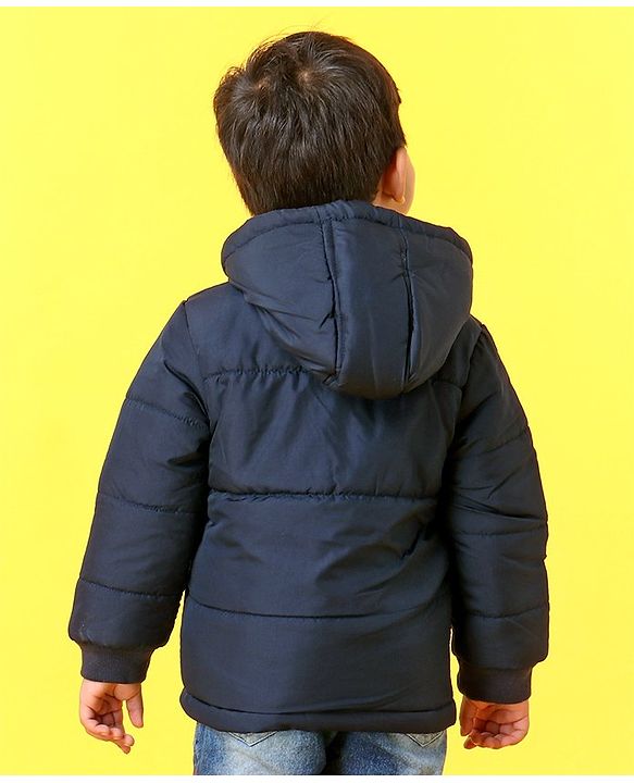 Babyhug Full Sleeves Hooded Winter Jacket - Navy Blue Yellow