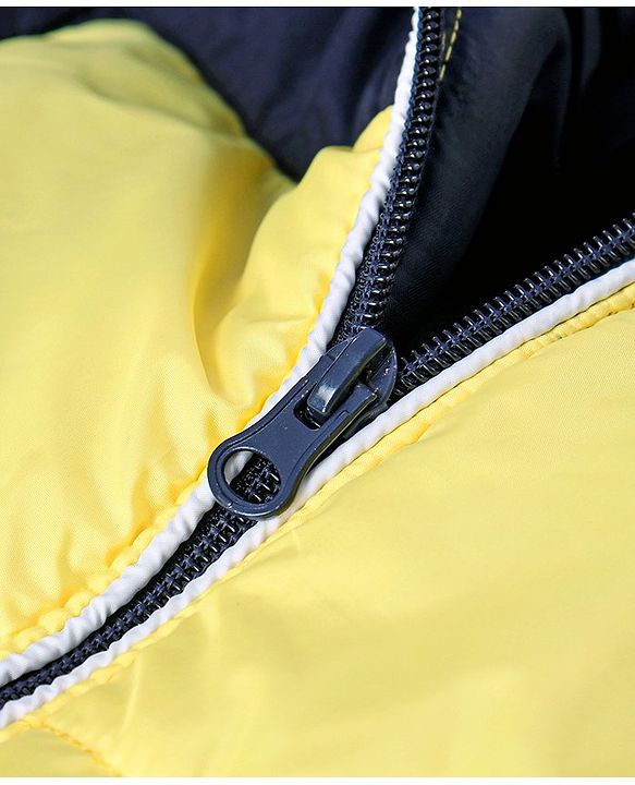 Babyhug Full Sleeves Hooded Winter Jacket - Navy Blue Yellow