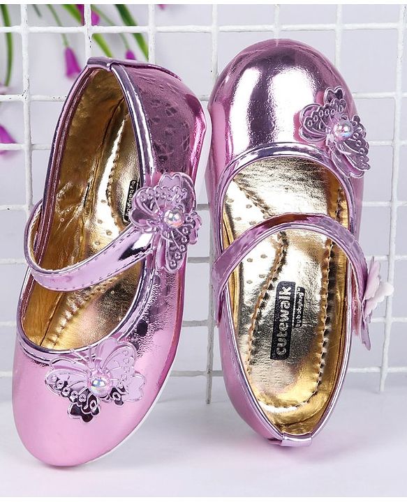 Cute Walk by Babyhug Party Wear Belly Shoes Butterfly Motifs - Pink