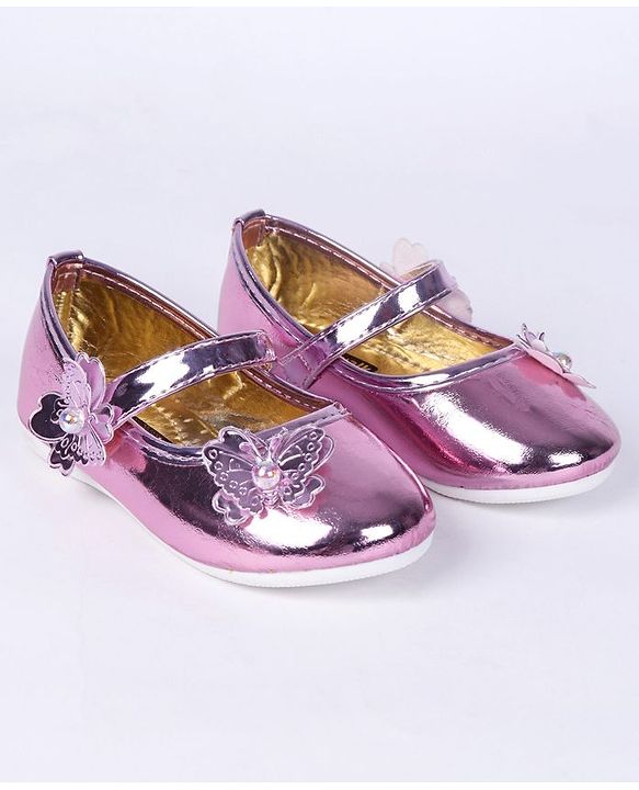 Cute Walk by Babyhug Party Wear Belly Shoes Butterfly Motifs - Pink
