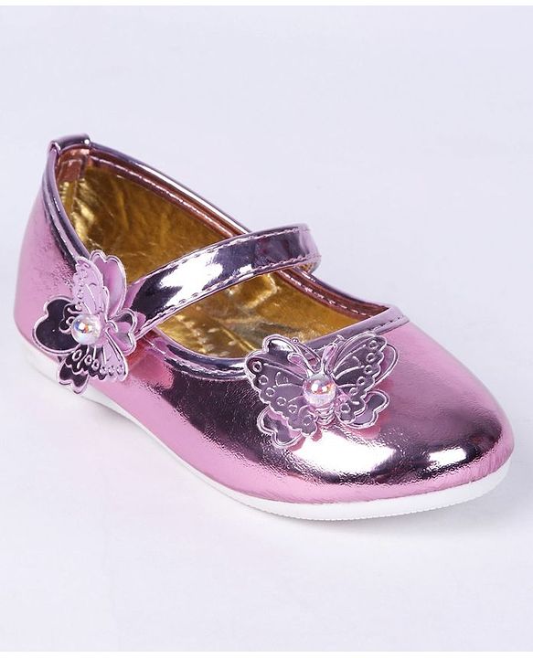 Cute Walk by Babyhug Party Wear Belly Shoes Butterfly Motifs - Pink