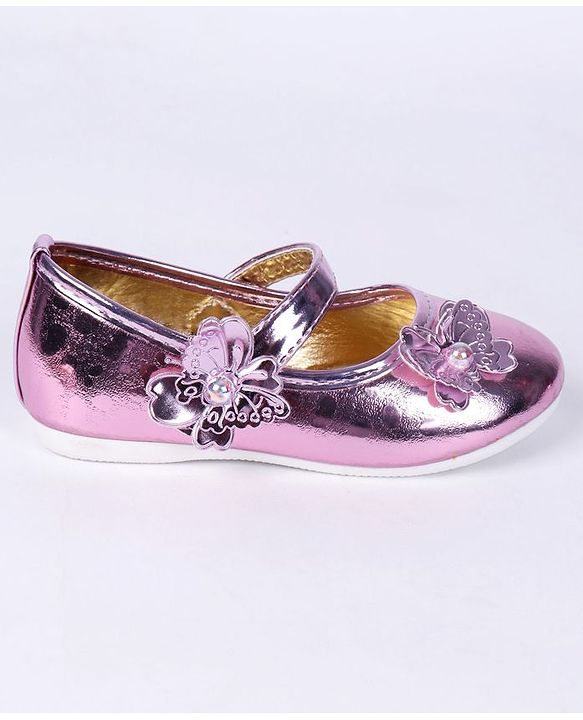 Cute Walk by Babyhug Party Wear Belly Shoes Butterfly Motifs - Pink