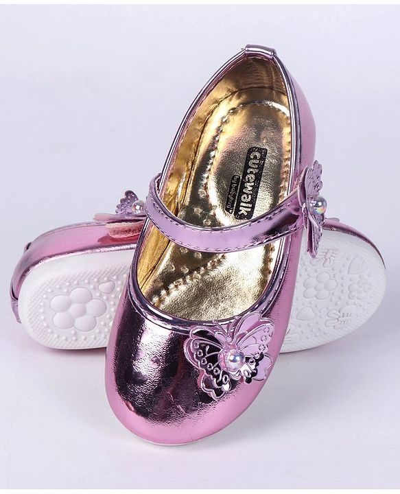 Cute Walk by Babyhug Party Wear Belly Shoes Butterfly Motifs - Pink