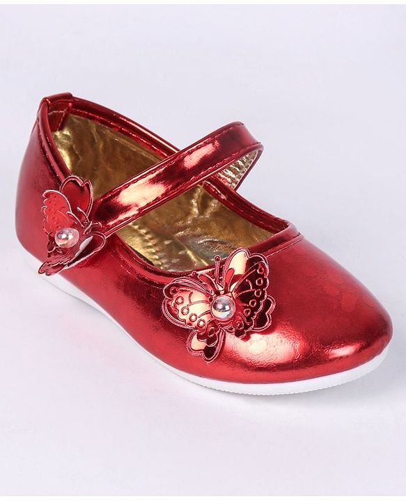 Cute Walk by Babyhug Party Wear Belly Shoes Butterfly Motifs - Red