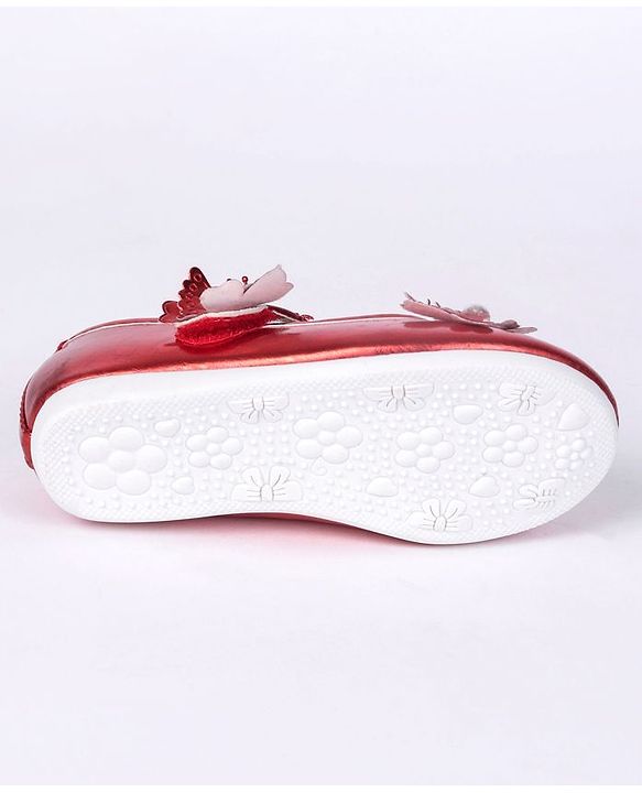 Cute Walk by Babyhug Party Wear Belly Shoes Butterfly Motifs - Red