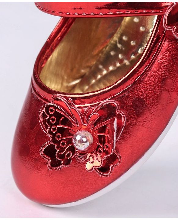 Cute Walk by Babyhug Party Wear Belly Shoes Butterfly Motifs - Red