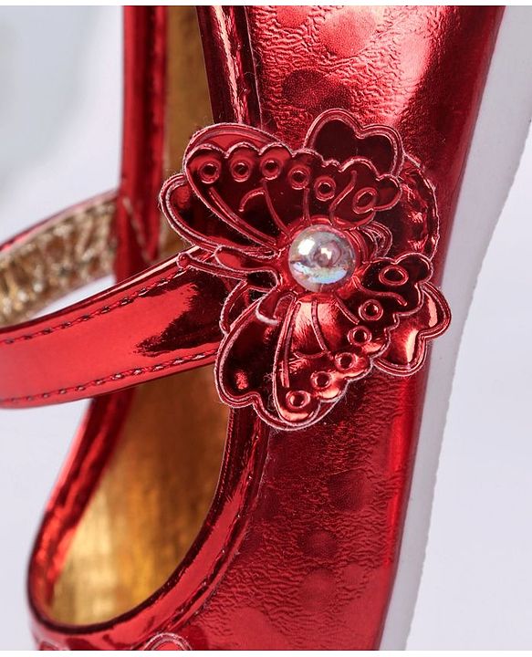 Cute Walk by Babyhug Party Wear Belly Shoes Butterfly Motifs - Red
