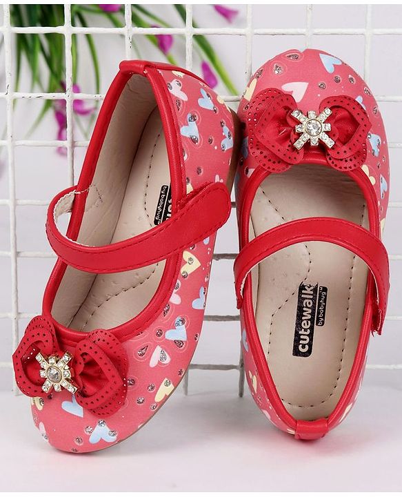 Cute Walk By Babyhug Floral Embellished Party Wear Bellies - Red