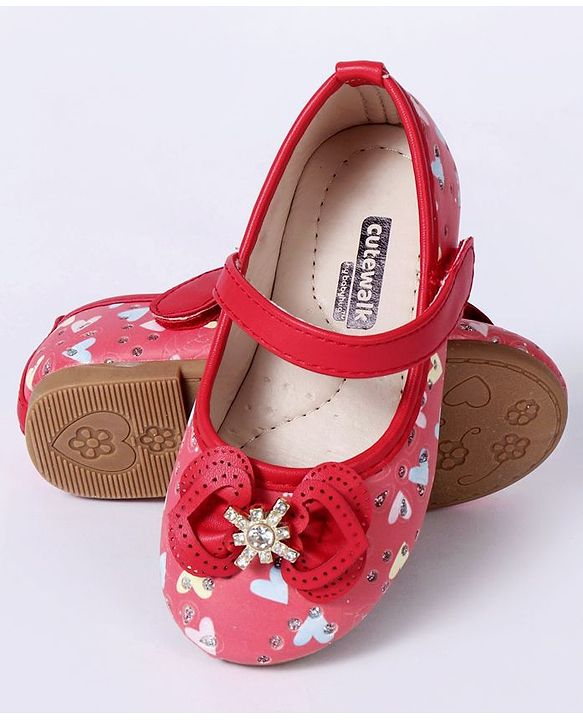 Cute Walk By Babyhug Floral Embellished Party Wear Bellies - Red