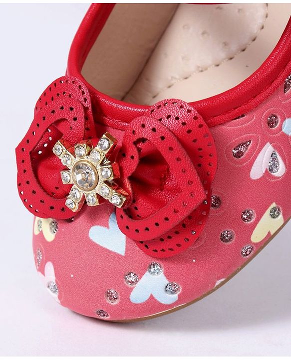 Cute Walk By Babyhug Floral Embellished Party Wear Bellies - Red