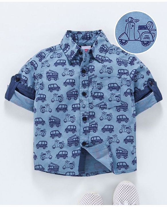 Babyhug Full Sleeves Shirt Vehicle Print - Blue