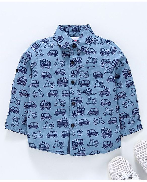 Babyhug Full Sleeves Shirt Vehicle Print - Blue