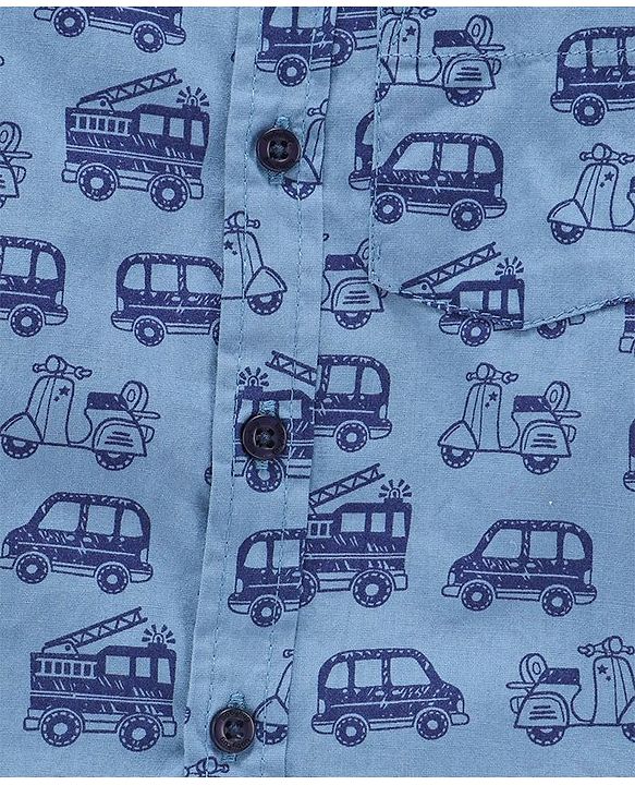 Babyhug Full Sleeves Shirt Vehicle Print - Blue