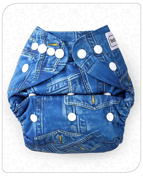Babyhug Free Size Reusable Cloth Diaper With Insert Denim Print - Blue